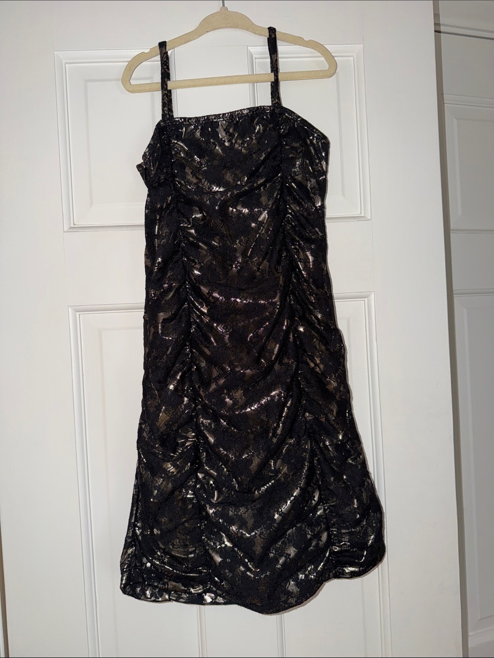 Black Metallic Ruched Party Dress - Girls